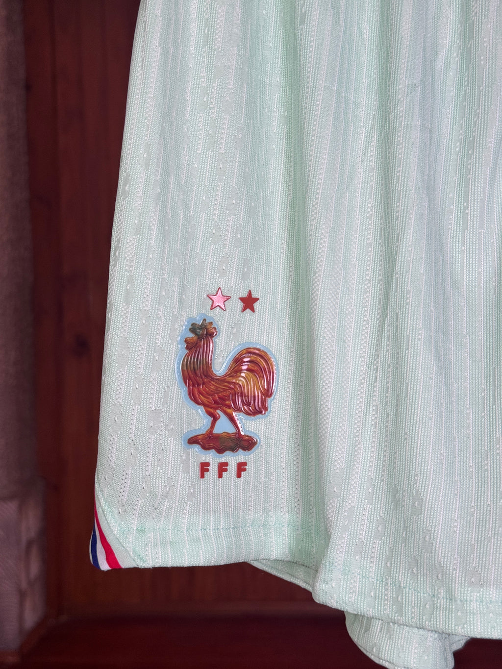 Short Francia FFF Nike Player Version - Detalle gallo FFF rose gold con 2 estrellas